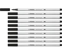 STABILO Pen 68 brush - Premium Fibre-Tip Pen with Brush Tip - Pack of 10 - Black