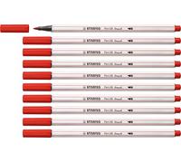 STABILO Pen 68 brush - Premium Fibre-Tip Pen with Brush Tip - Pack of 10 - Carmine