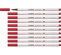 STABILO Pen 68 brush - Premium Fibre-Tip Pen with Brush Tip - Pack of 10 - Dark Red