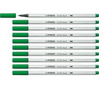 STABILO Pen 68 brush - Premium Fibre-Tip Pen with Brush Tip - Pack of 10 - Green