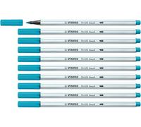 STABILO Pen 68 brush - Premium Fibre-Tip Pen with Brush Tip - Pack of 10 - Light Blue