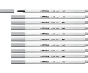 STABILO Pen 68 brush - Premium Fibre-Tip Pen with Brush Tip - Pack of 10 - Medium Cold Grey