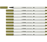 STABILO Pen 68 brush - Premium Fibre-Tip Pen with Brush Tip - Pack of 10 - Mud Green