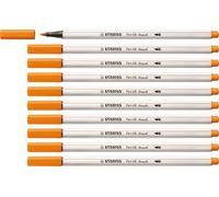 STABILO Pen 68 brush - Premium Fibre-Tip Pen with Brush Tip - Pack of 10 - Orange