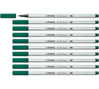 STABILO Pen 68 brush - Premium Fibre-Tip Pen with Brush Tip - Pack of 10 - Turquoise Green