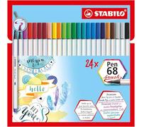 STABILO Pen 68 brush - Premium Fibre-Tip Pen with Brush Tip - Pack of 24 - Assorted Colours