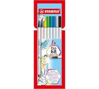 STABILO Pen 68 brush - Premium Fibre-Tip Pen with Brush Tip - Pack of 8 - Assorted Colours