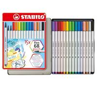 Premium Fibre-Tip Pen - STABILO Pen 68 brush Tin of 15 Assorted Colours