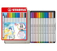 Premium Fibre-Tip Pen - STABILO Pen 68 brush Tin of 15 Assorted Colours