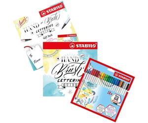STABILO Pen 68 brush Wallet of 24 Assorted Colours + How to Hand Letter Guide
