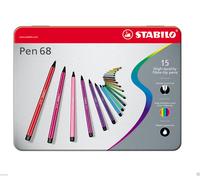 STABILO Pen 68 Felt Tip Adult Colouring Pens Gift set Tin of 15