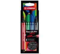 Premium Fibre-Tip Pen With Chisel Tip - Stabilo Pen 68 Max - Arty - Pack Of 4 - Assorted Colours