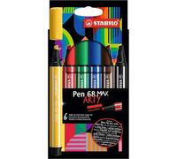 Stabilo Pen 68 Max Arty -Premium Fibre-Tip Pen With Chisel Tip Pack Of 6 Assorted Colours