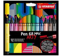 STABILO Pen 68 MAX Fibre Tip Pen - ARTY - Pack of 12 - Assorted Colours - NEW
