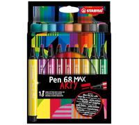 STABILO Pen 68 MAX - Premium Fibre-Tip Pen with Chisel Tip - ARTY - Pack of 18 - Assorted Colours