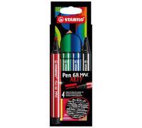 Premium Fibre-Tip Pen With Chisel Tip - Stabilo Pen 68 Max - Arty - Pack Of 4 - Assorted Colours