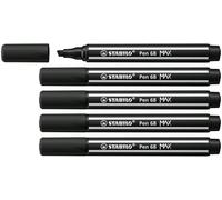 STABILO Pen 68 MAX - Premium Fibre-Tip Pen with Chisel Tip - ARTY - Pack of 5 - Black