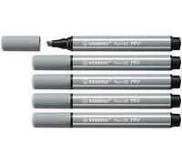 STABILO Pen 68 MAX - Premium Fibre-Tip Pen with Chisel Tip - ARTY - Pack of 5 - Medium Cold Grey