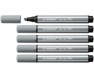 STABILO Pen 68 MAX - Premium Fibre-Tip Pen with Chisel Tip - ARTY | Pack of 5 - Medium Cold Grey