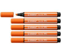 STABILO Pen 68 MAX - Premium Fibre-Tip Pen with Chisel Tip - ARTY - Pack of 5 - Pale Vermillion