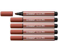 STABILO Pen 68 MAX - Premium Fibre-Tip Pen with Chisel Tip - ARTY - Pack of 5 - Sienna