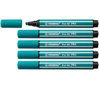 STABILO Pen 68 MAX - Premium Fibre-Tip Pen with Chisel Tip - Arty - Pack of 5 - Turquoise Blue