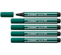 STABILO Pen 68 MAX - Premium Fibre-Tip Pen with Chisel Tip - Arty - Pack of 5 - Turquoise Green