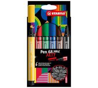 STABILO Pen 68 MAX - Premium Fibre-Tip Pen with Chisel Tip - ARTY - Pack of 6 - Assorted Colours