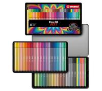 STABILO Pen 68 - ARTY Premium Fibre-Tip Pen - Tin of 66 - Assorted Colours