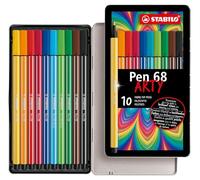 Stabilo Pen 68 Fibre Tip Pen - Assorted Colours (Tin of 10)