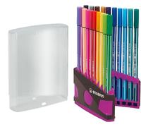 STABILO Pen 68 - Premium Fibre-Tip Pen - ColorParade in Anthracite/Pink - Deskset of 20 - Assorted Colours with Hanging Loop