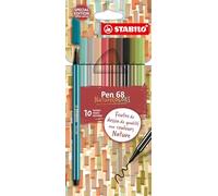 STABILO Pen 68 - Premium Fibre-Tip Pen NatureCOLORS - Pack of 10 - Assorted Nature Colours