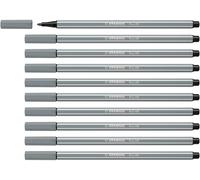 STABILO Pen 68 - Premium Fibre-Tip Pen | Pack of 10 - Medium Cold Grey