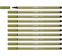 STABILO Pen 68 - Premium Fibre-Tip Pen - Pack of 10 - Mud Green