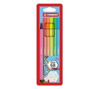 STABILO Pen 68 Premium Fibre Tip Pens Wallet Assorted Neon Pack of 6