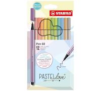 STABILO Pen 68 - Premium Fibre-Tip Pen - Pastellove | Pack of 12 - Assorted Colours
