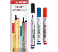 STABILO plan - Whiteboard Marker Pen - In Envelope Gift Packaging - Bullet Tip (Black, Blue, Red, Pack of 3)