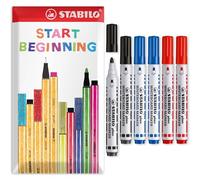 STABILO plan - Whiteboard Marker Pen - In Envelope Gift Packaging - Bullet Tip (Black, Blue, Red, Pack of 6)