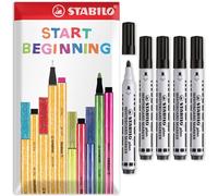 STABILO plan - Whiteboard Marker Pen - In Envelope Gift Packaging - Bullet Tip (Black, Pack of 5)