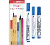STABILO plan - Whiteboard Marker Pen - In Envelope Gift Packaging - Bullet Tip (Blue, Pack of 3)