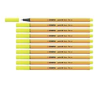 STABILO Point 88-0.4mm Fineliner - Box of 10 Pens - Neon Yellow