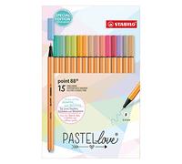 STABILO Point 88 Fineliner Pen in Cardboard Case x 15 Pastel Felt Pens - Pastellove Edition