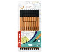 STABILO Point 88 Fineliner Pens 0.4mm Fine Nib Black Wallet of 10