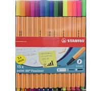Stabilo Point 88 Fineliners 15 Pack 0.4mm Fine Point 10 Assorted Colours 5 Neon
