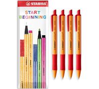 STABILO pointball Ballpoint Pen - 0.5mm Line Width - Refillable & Retractable - Pack of 4 Pens in Envelope Gift Packaging - Red Ink