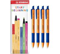 STABILO pointball Ballpoint Pen - 0.5mm Line Width - Refillable & Retractable - Pack of 4 Pens in Envelope Gift Packaging - Blue Ink