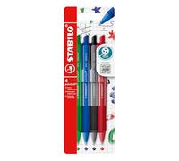 STABILO pointball colorful - Ballpoint Pen - Pack of 4 - Dark Grey, Mint Green, Rust Red and Ultramarine