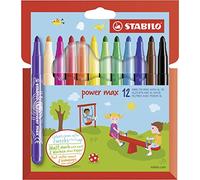 STABILO power max - Extra-Thick Fibre-Tip Pen - Pack of 12 - Assorted Colours