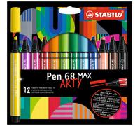 STABILO Pen 68 MAX - Premium Fibre-Tip Pen with Chisel Tip - ARTY - Pack of 12 - Assorted Colours
