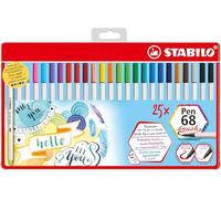 STABILO Premium Fibre-Tip Pen Pen 68 brush - Tin of 25-19 assorted colours - Hanging version